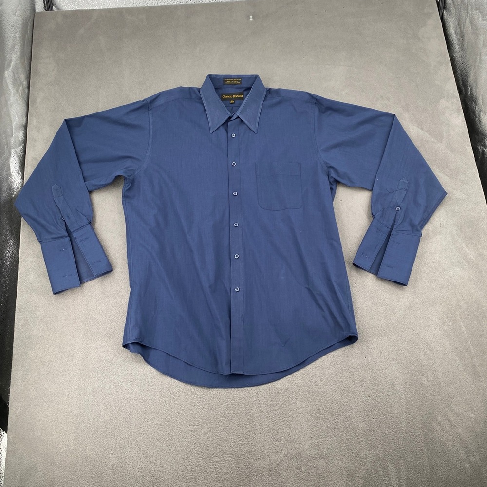 Giorgio Bissoni Blue Dress Shirt Mens 16.5 34/35 French Cuff Button Down